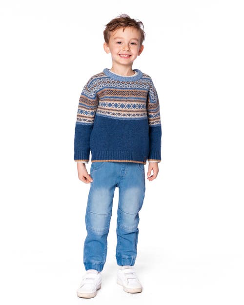 Deux Par Deux Norwegian Jacquard Knit Sweater In Black