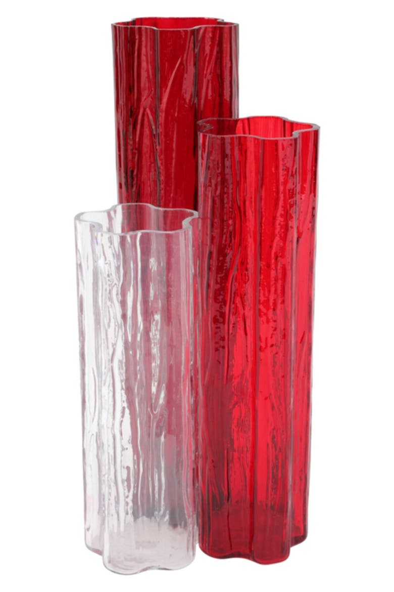 Flora Triple Glass Vase, Main, color, RED