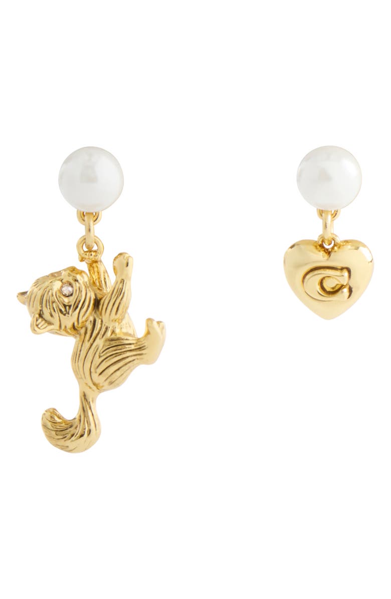 COACH Cat Faux Pearl Mismatch Drop Earrings, Alternate, color, 