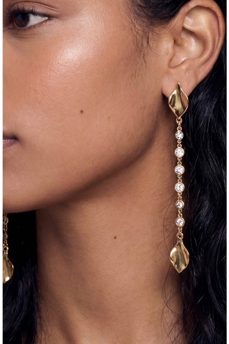 Crystal Bloom Linear Drop Earrings, Alternate, color, GOLD