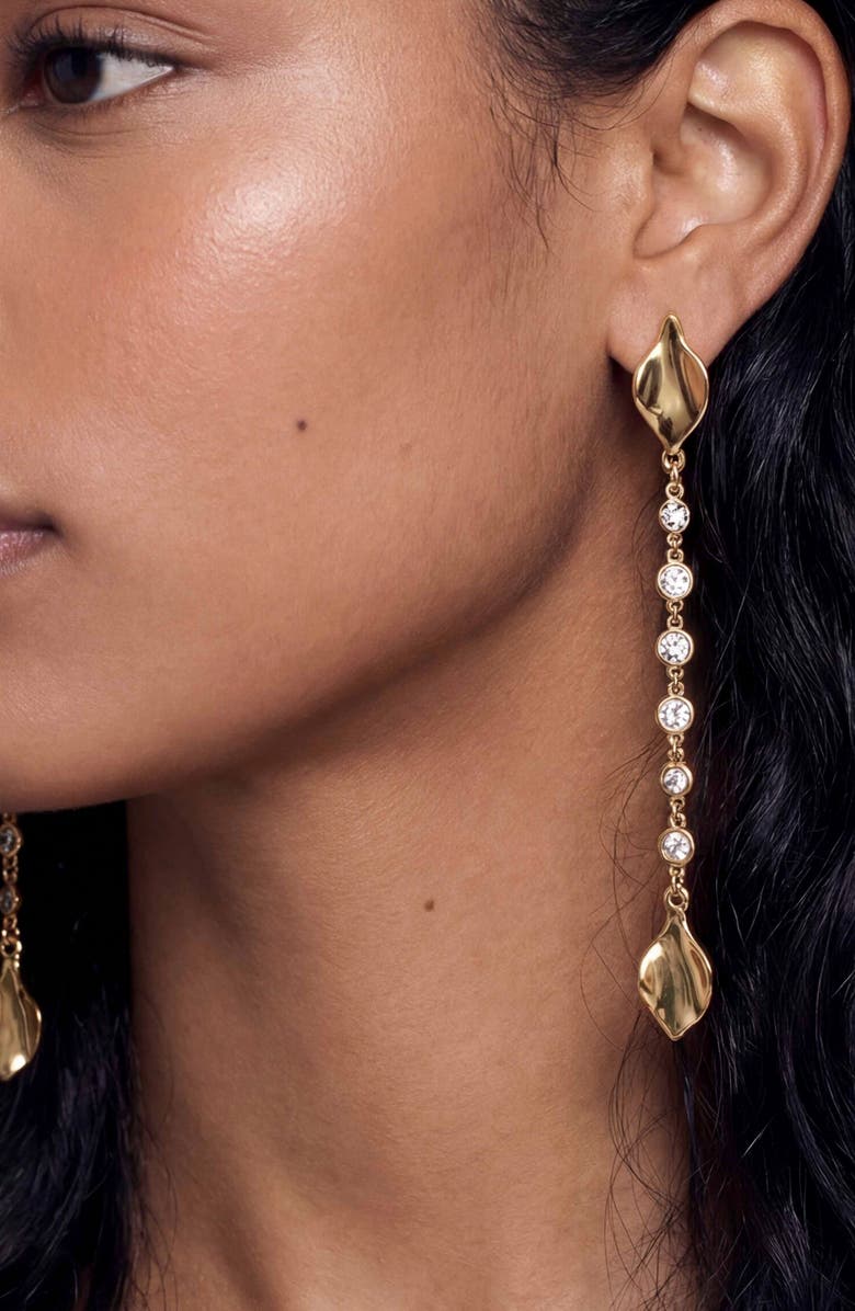 Ettika Crystal Bloom Linear Drop Earrings, Alternate, color, Gold