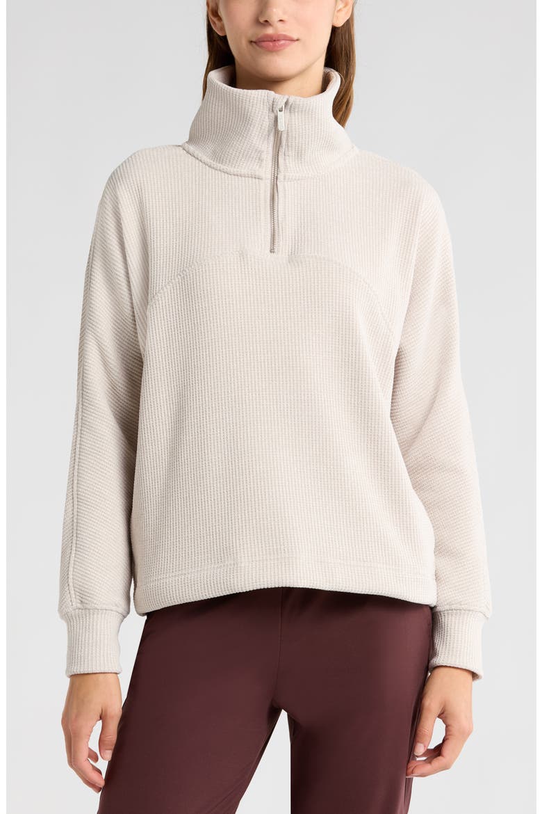 Half Zip Waffle Stitch Sweatshirt, Alternate, color, TAN MARL
