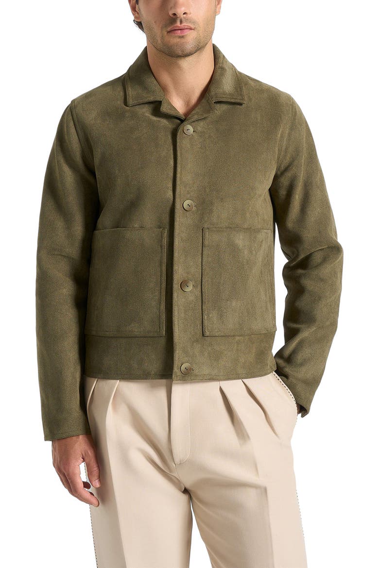 Michel Suede Jacket With Revere Collar, Alternate, color, Olive
