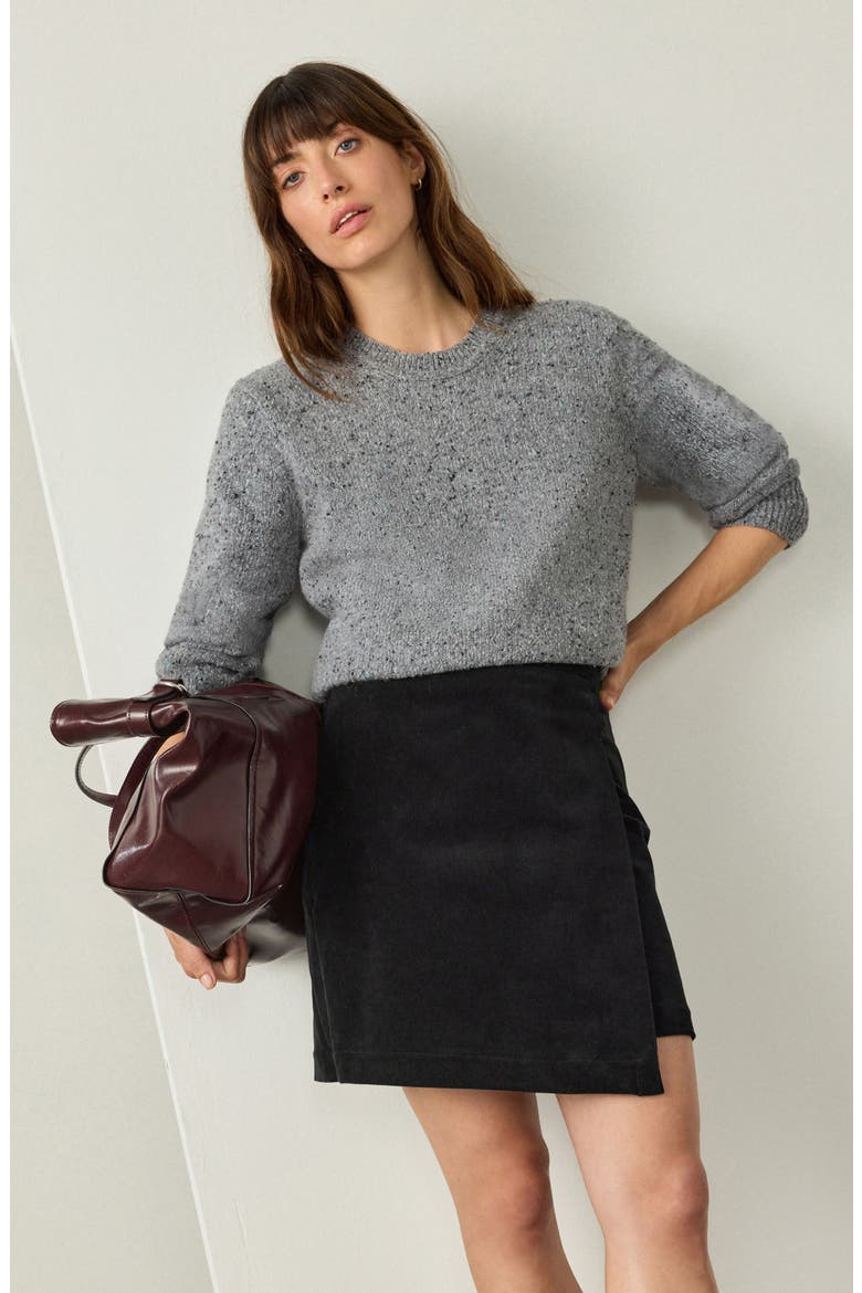 Wrap Front Corduroy Miniskirt, Alternate, color, BLACK