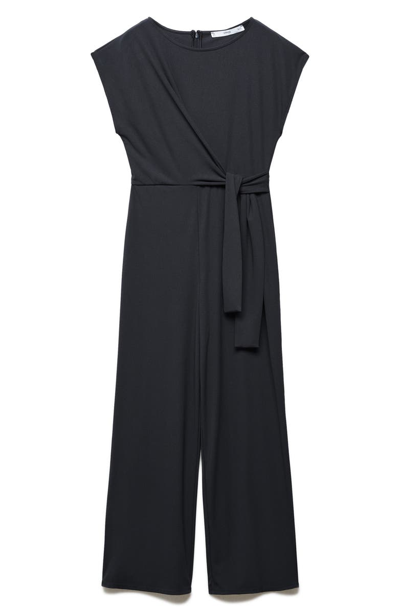 MANGO Tie Waist Faux Wrap Wide Leg Jumpsuit, Alternate, color, 