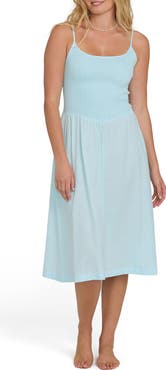 Billabong Hidden Cover Smocked Sleeveless Cotton Blend Midi Dress