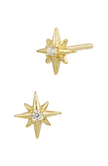 Savvy Cie Jewels 18k Gold Plated Sterling Silver Cz Mini Starburst Stud Earrings