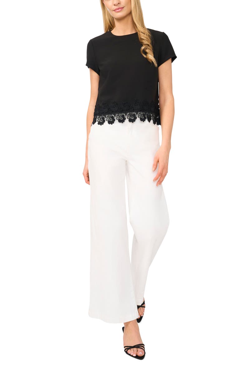 Issa Cap Sleeve Lace Hem Top, Alternate, color, RICH BLACK