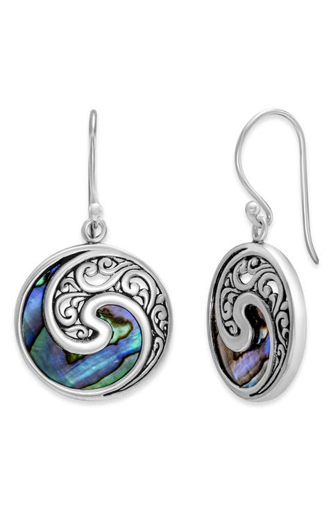 Round Swirl Abalone Drop Earrings