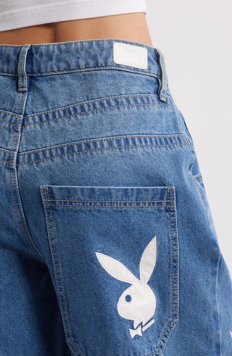PTCL x Playboy Gothic Logo Denim Shorts, Alternate, color, 