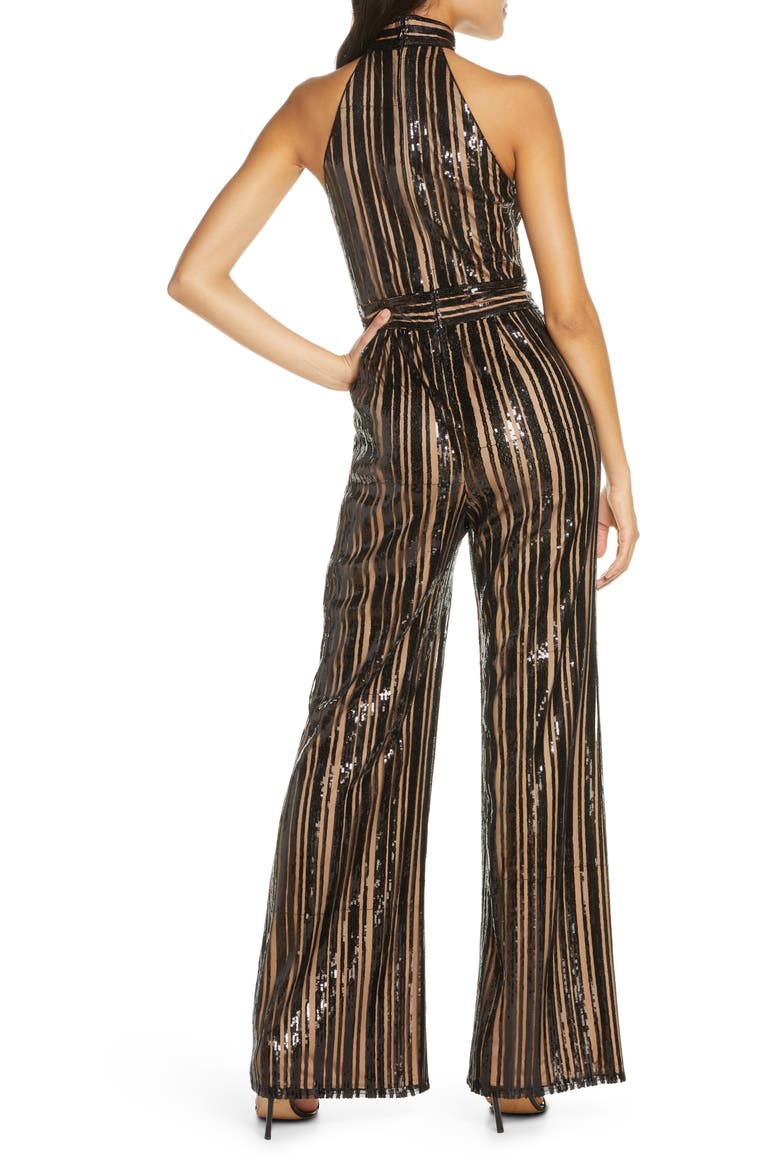 Sequin Stripe Sleeveless Jumpsuit, Alternate, color, BLACK/ NUDE