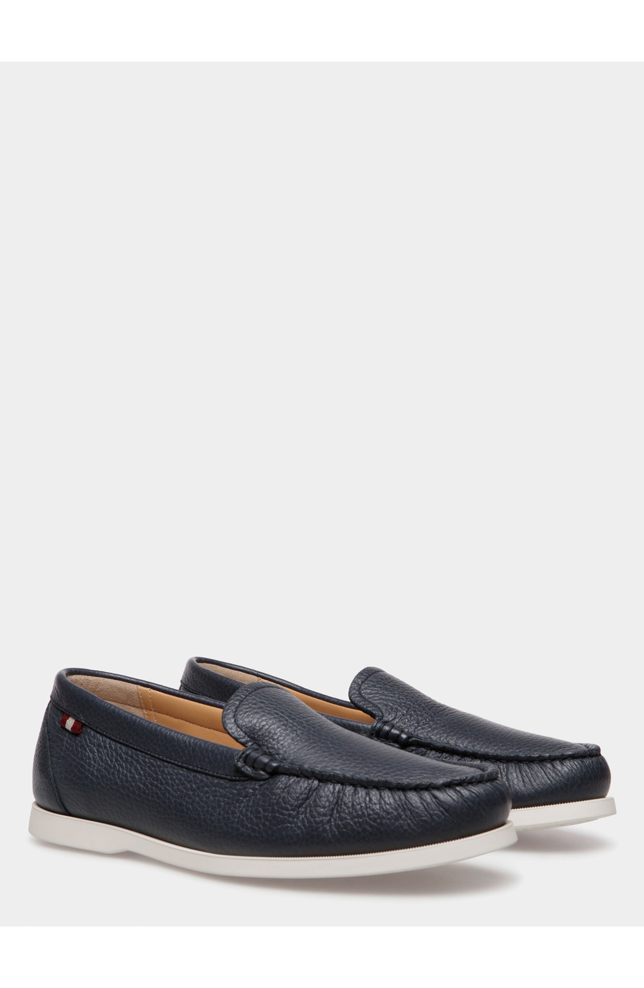 Bally Nelson Loafer In Deer Leather, Alternate, color, Blue