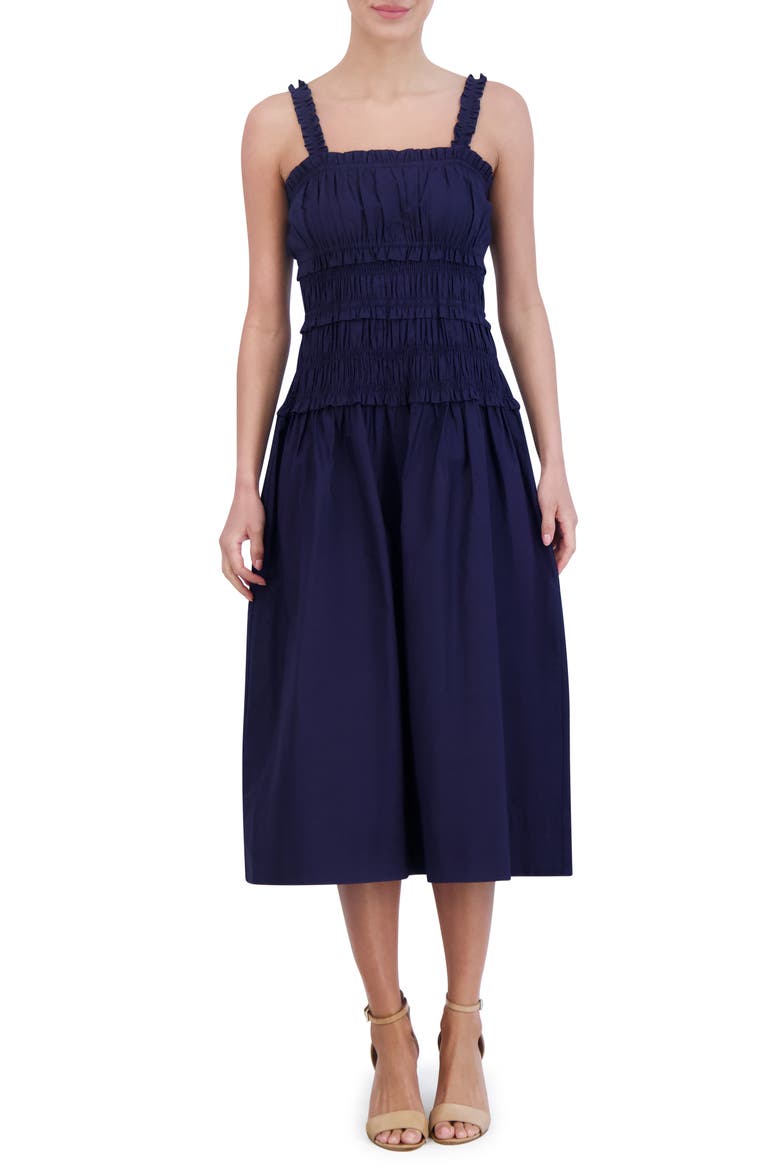 Cotton Midi Sundress, Main, color, NAVY