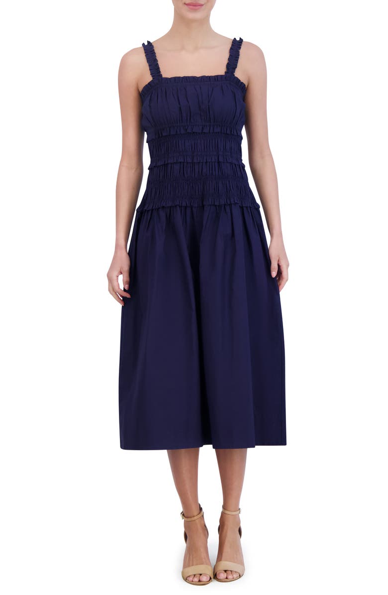 Eliza J Cotton Midi Sundress, Main, color, Navy