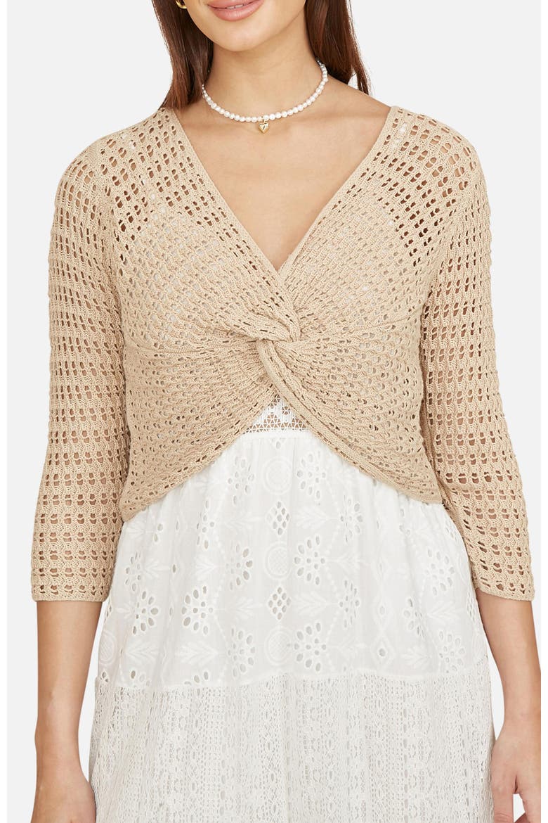 Crochet Cotton Twisted Bolero Cardigan, Alternate, color, Beige