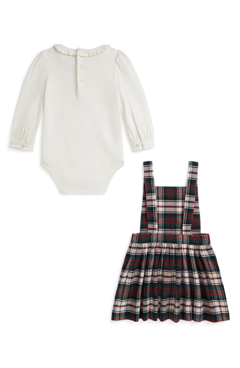 Ralph Lauren Long Sleeve Bodysuit & Plaid Jumper, Alternate, color, White Multi