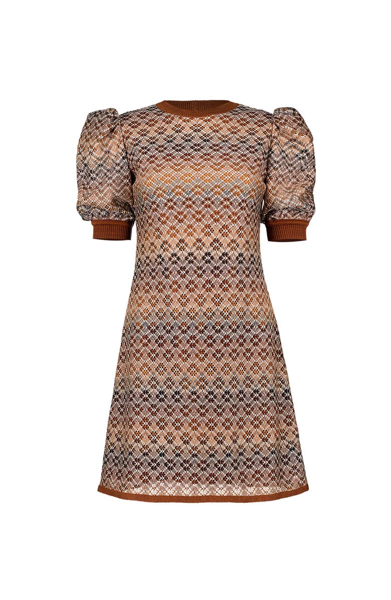 IVONNE Short Knitted Dress With Puffed Sleeves, Alternate, color, Brown