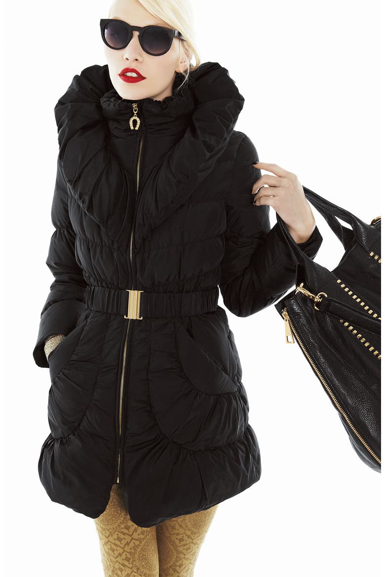 Pillow Collar Ruched Coat, Alternate, color, BLACK