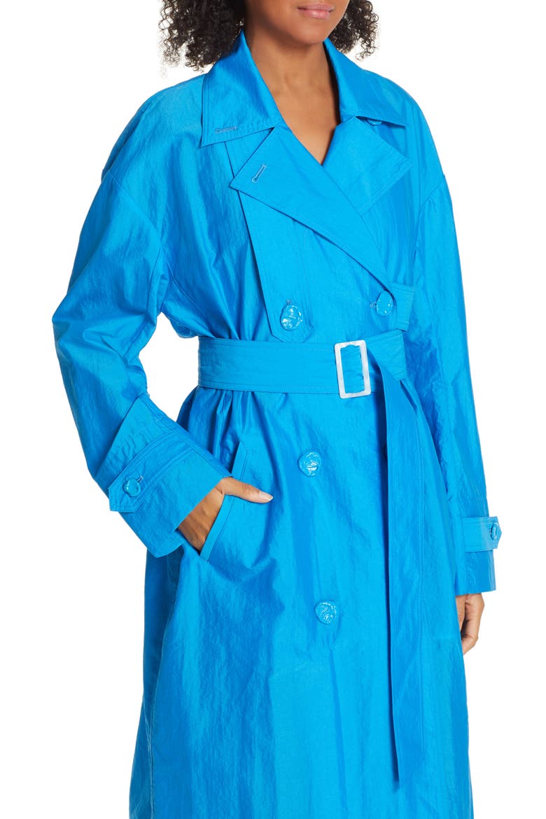Double Breasted Trench Coat, Alternate, color, TURQUOISE