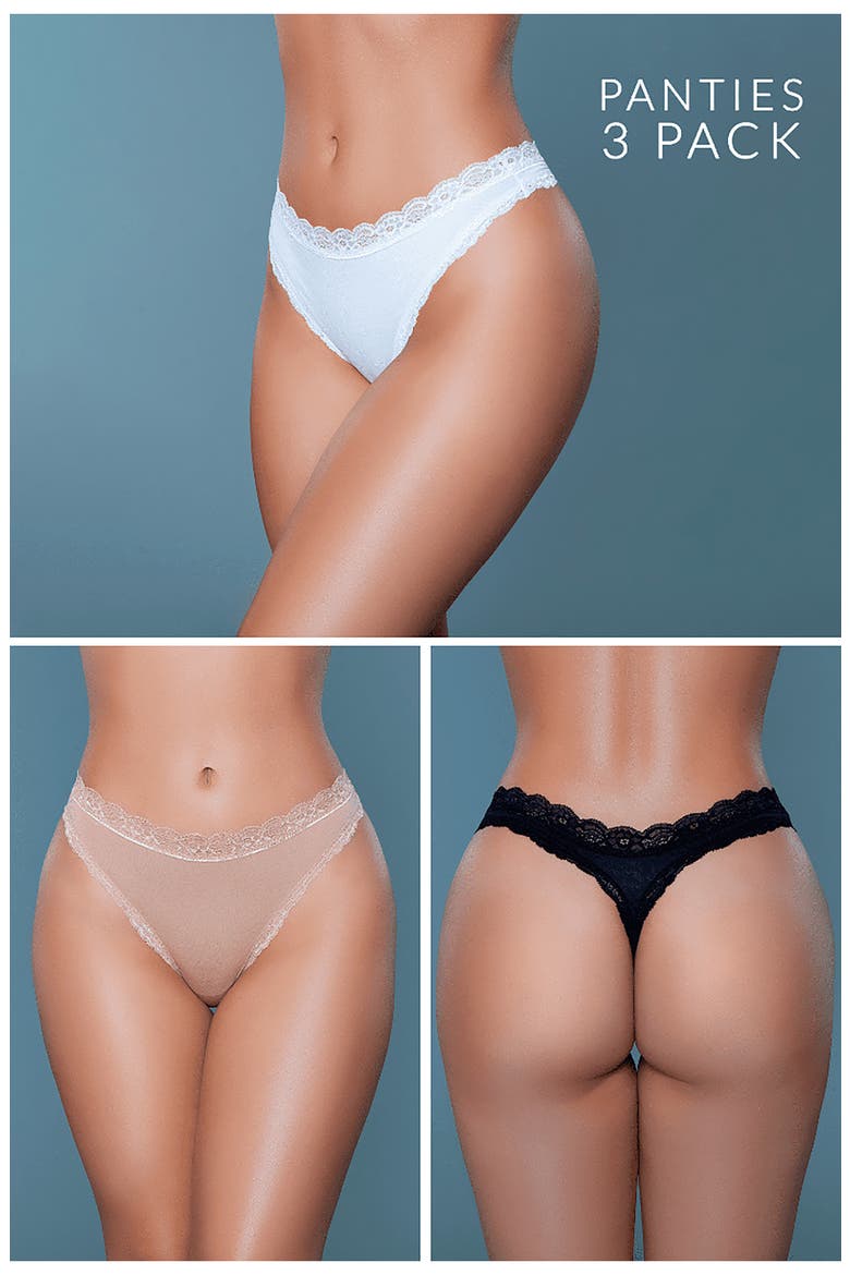 Mandy Thong 3-Pack, Alternate, color, BLACK/ WHITE/ BEIGE