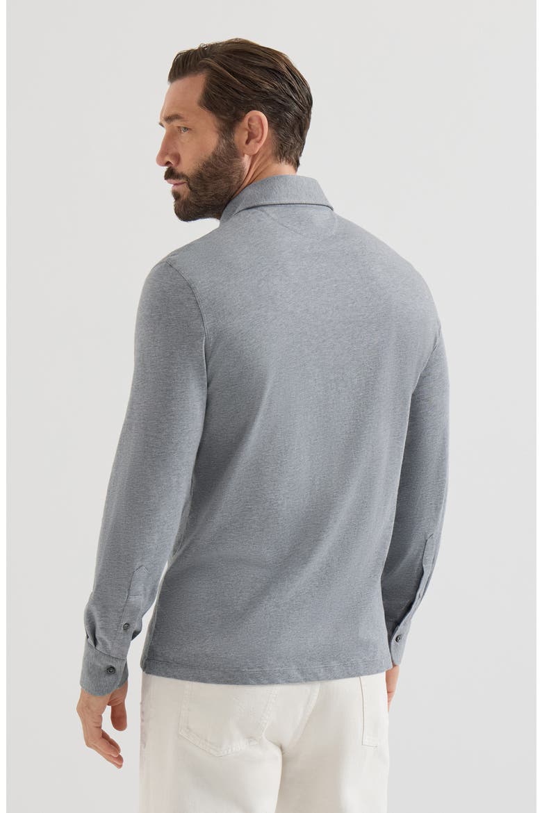 Cotton jersey long sleeve polo with shirt-style collar, Alternate, color, Medium Grey