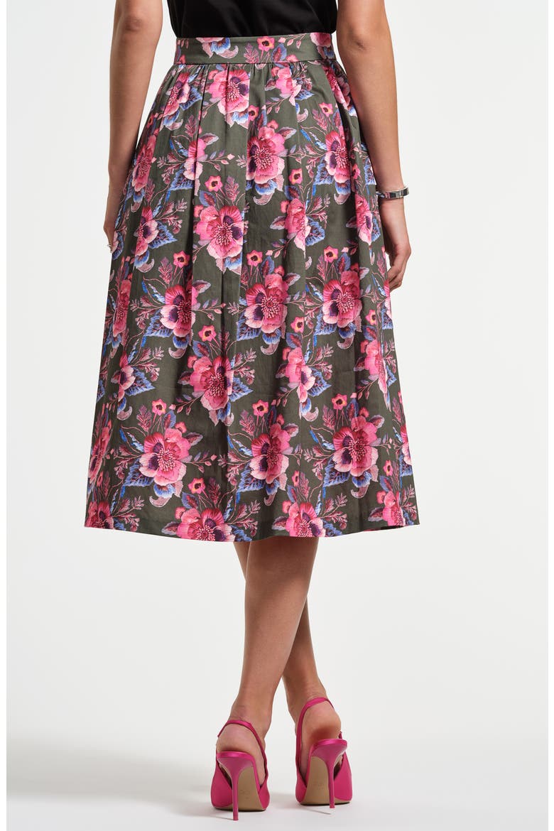 Stretch Cotton Sateen Midi Skirt, Alternate, color, TROMPE LOEIL FLORAL