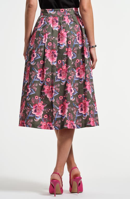 Isaac Mizrahi New York Stretch Cotton Sateen Midi Skirt In Multi