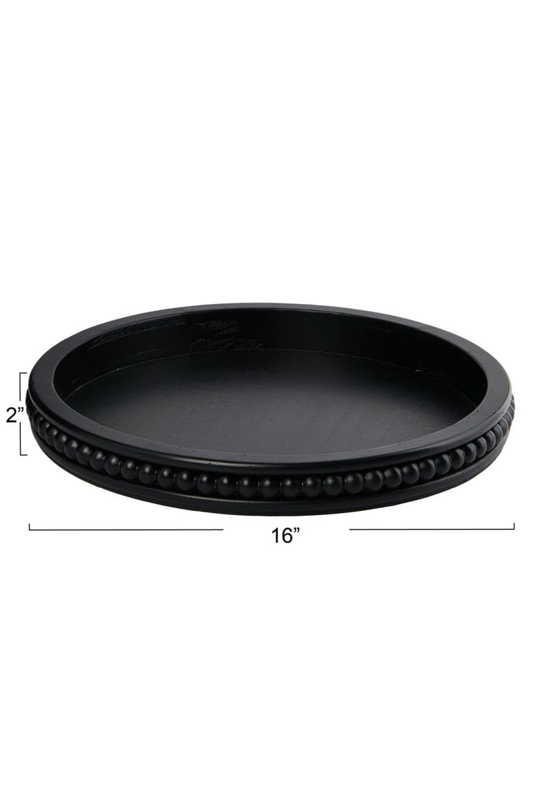 Farmhouse Decorative Round Wood Tray with Hobnail Edge, Black, Alternate, color, Black