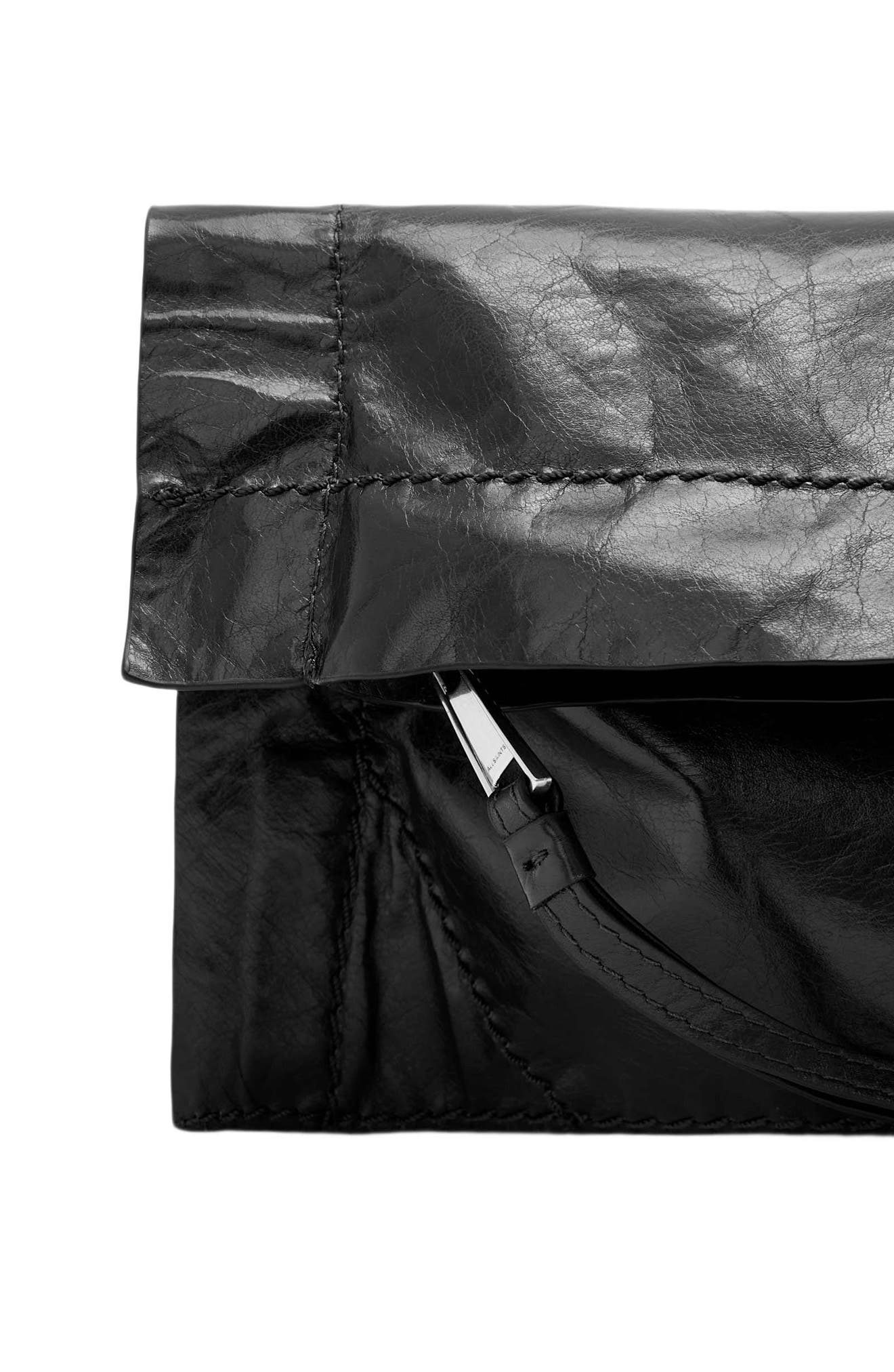 Lutece Fold Leather Clutch, Alternate, color, BLACK