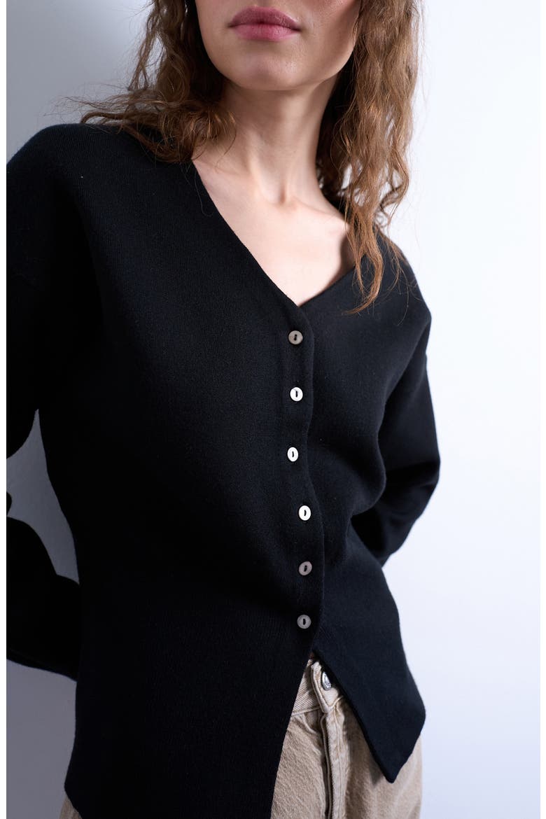 V-Neck Fitted Waist Cardigan, Alternate, color, BLACK