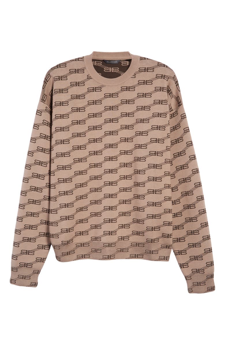 Balenciaga BB Monogram License Logo Crewneck Cotton & Wool Blend Sweater, Alternate, color, 