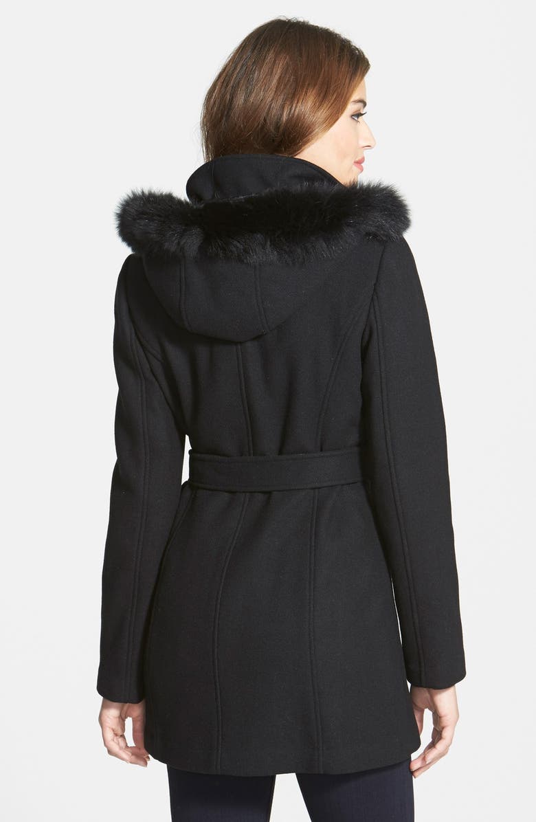 Ellen Tracy Hooded Wool Blend Coat with Genuine Fox Fur Trim, Alternate, color,