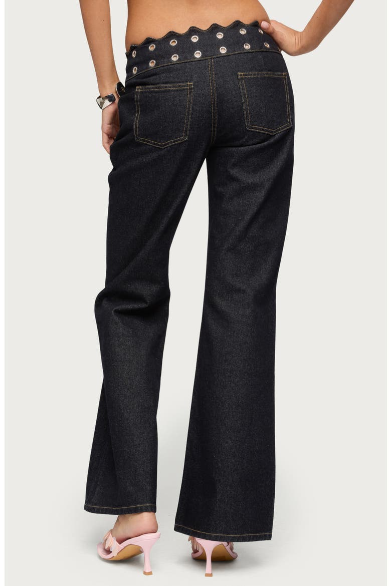Scalloped Grommet Waist Bootcut Jeans, Alternate, color, DARK-BLUE