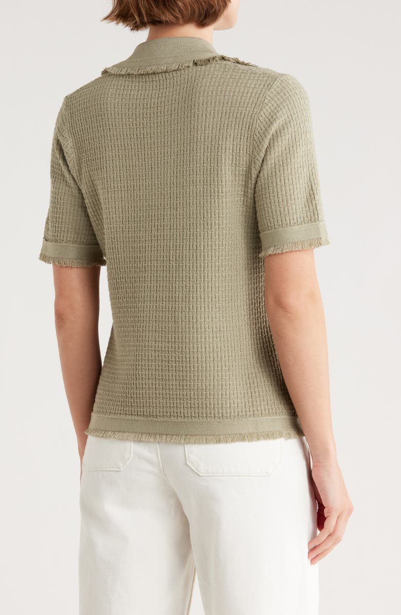 Adrianna Papell Frayed Edge Johnny Collar Polo, Alternate, color, Dusty Sage Green