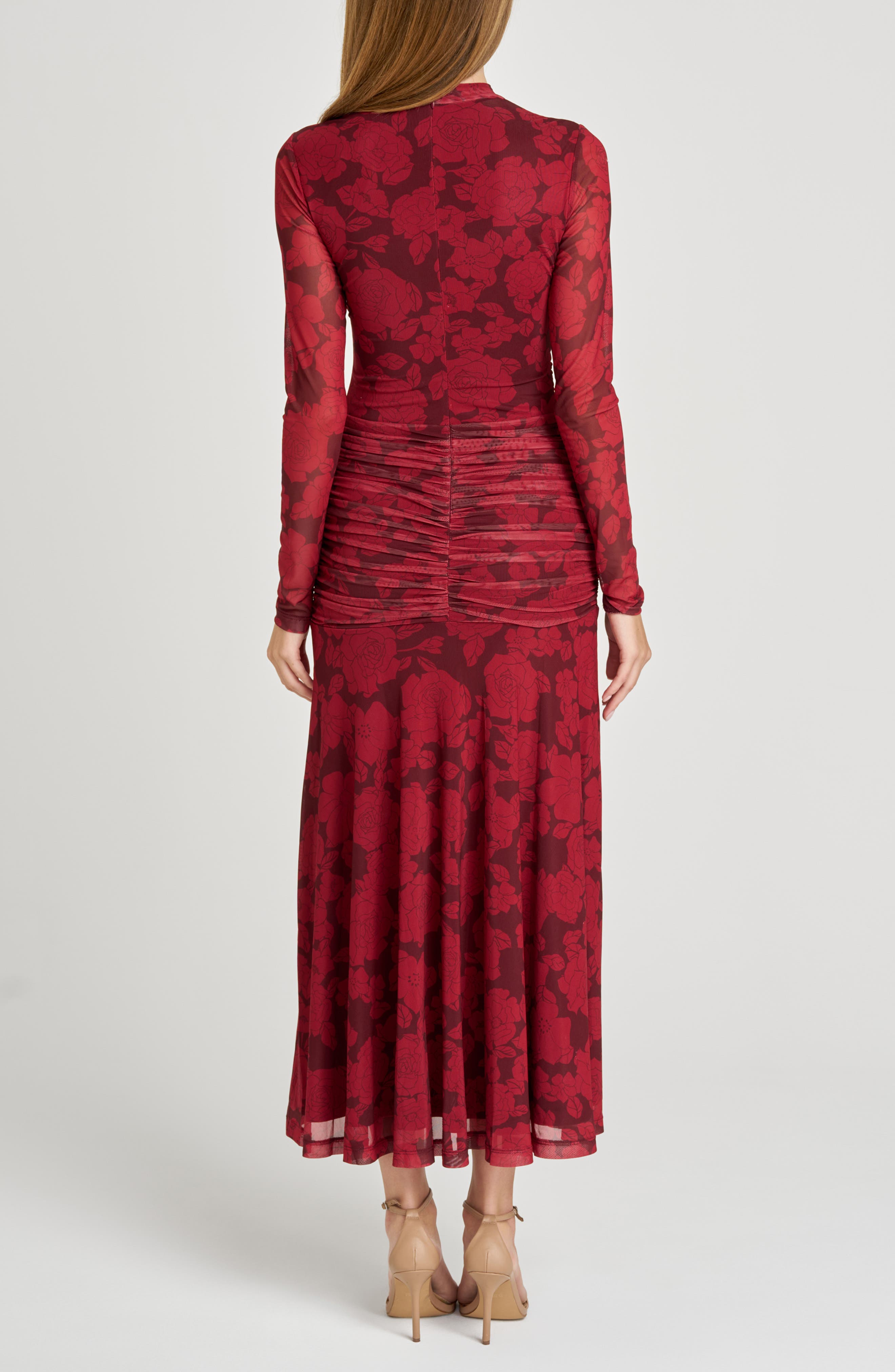 Selene Floral Ruched Long Sleeve Mesh Dress - image 2