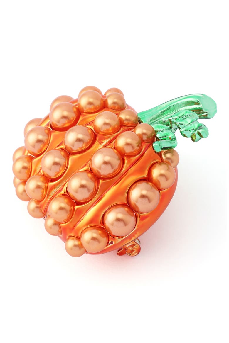 Imitation Pearl Pumpkin Brooch, Alternate, color, ORANGE