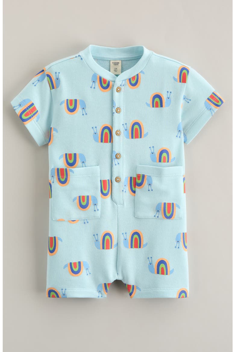 Front Pocket Romper, Main, color, BLUE PASTEL RAINBOW SNAILS
