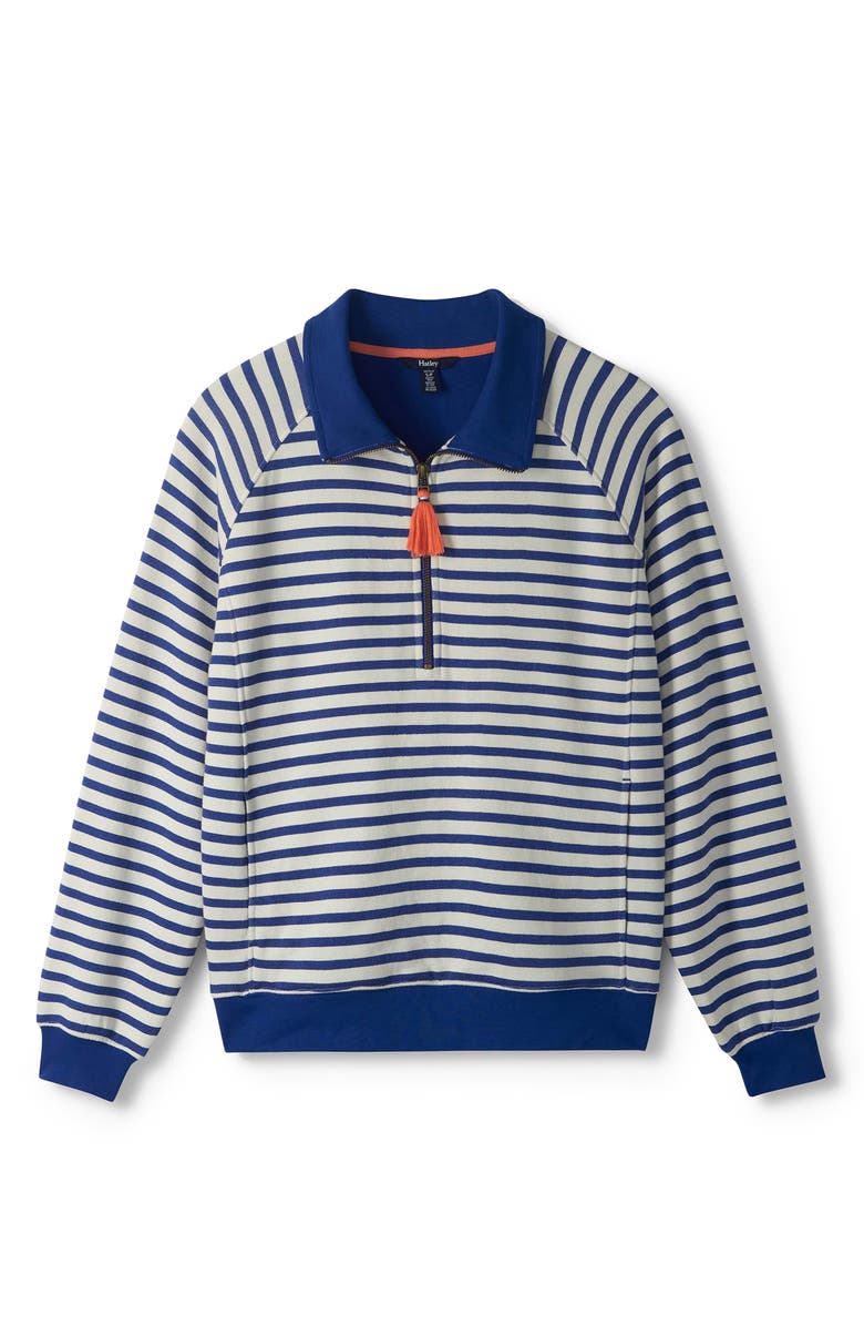 Hatley Mezarine Stripe Quarter Zip Sweatshirt, Alternate, color, Mazarine