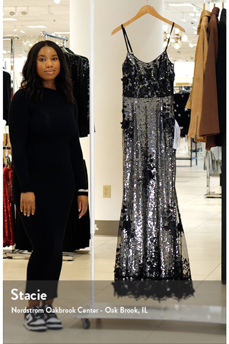 Giovanna Floral Appliqué Sequin Sheath Gown video