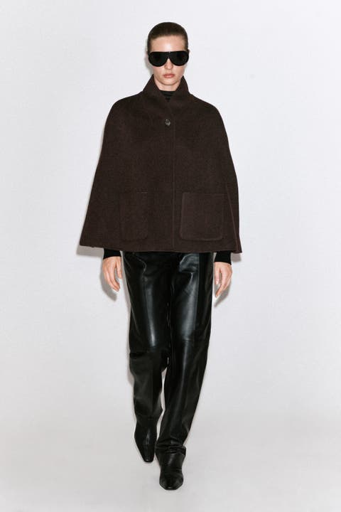 Shawl-Collar Double-Faced Wool Cape