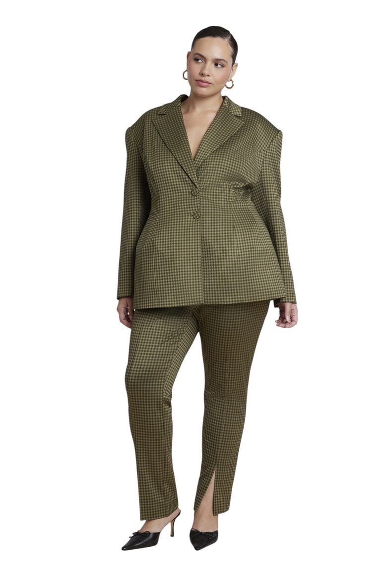 Houndstooth Fitted Slit Hem Pant (plus), Alternate, color, GREEN CHECK
