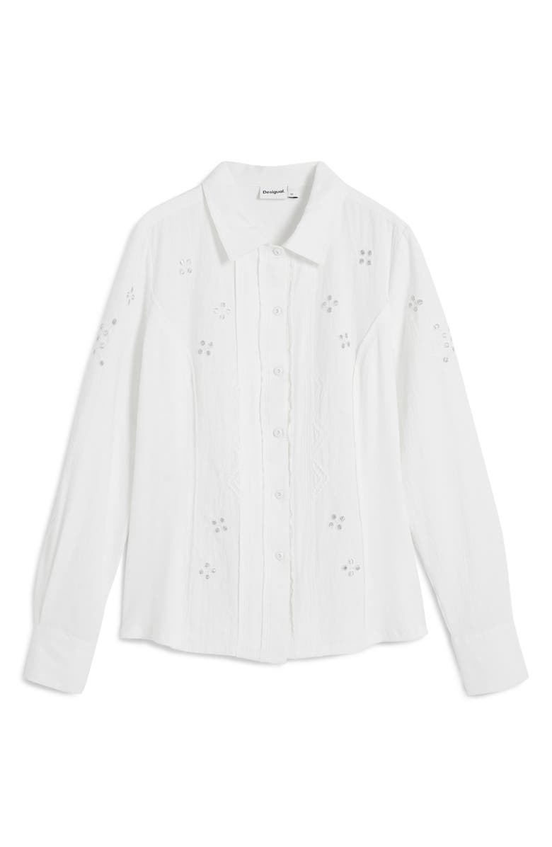 Desigual Eyelet Cotton Blend Button-Up Shirt, Alternate, color,
