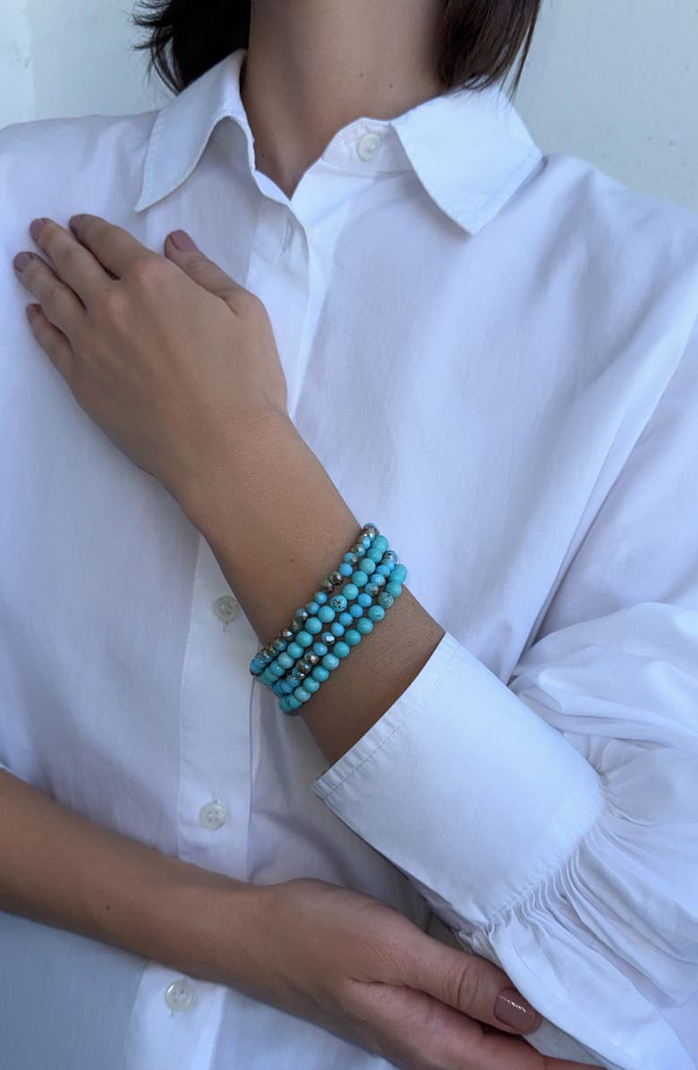 Adornia Set of 4 Reconstituted Turquoise & Crystal Beaded Stretch Bracelets, Alternate, color, Blue