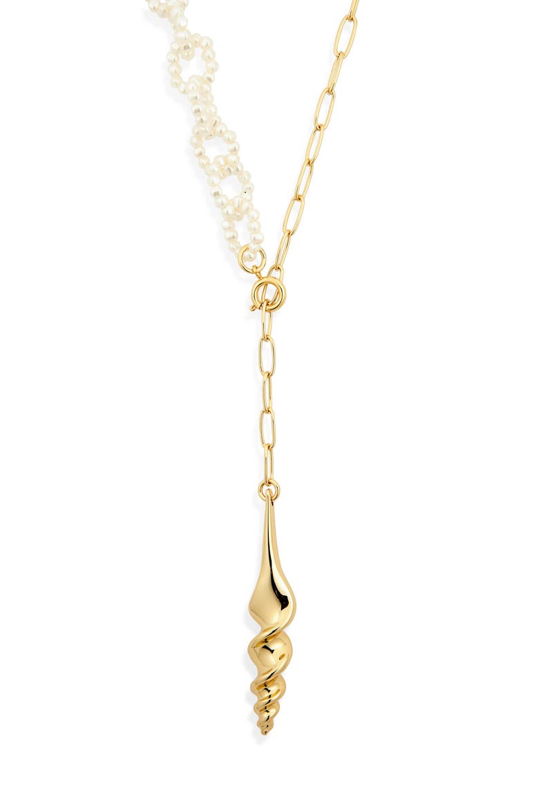 Turritella Faux Pearl Y-Necklace, Main, color, GOLD