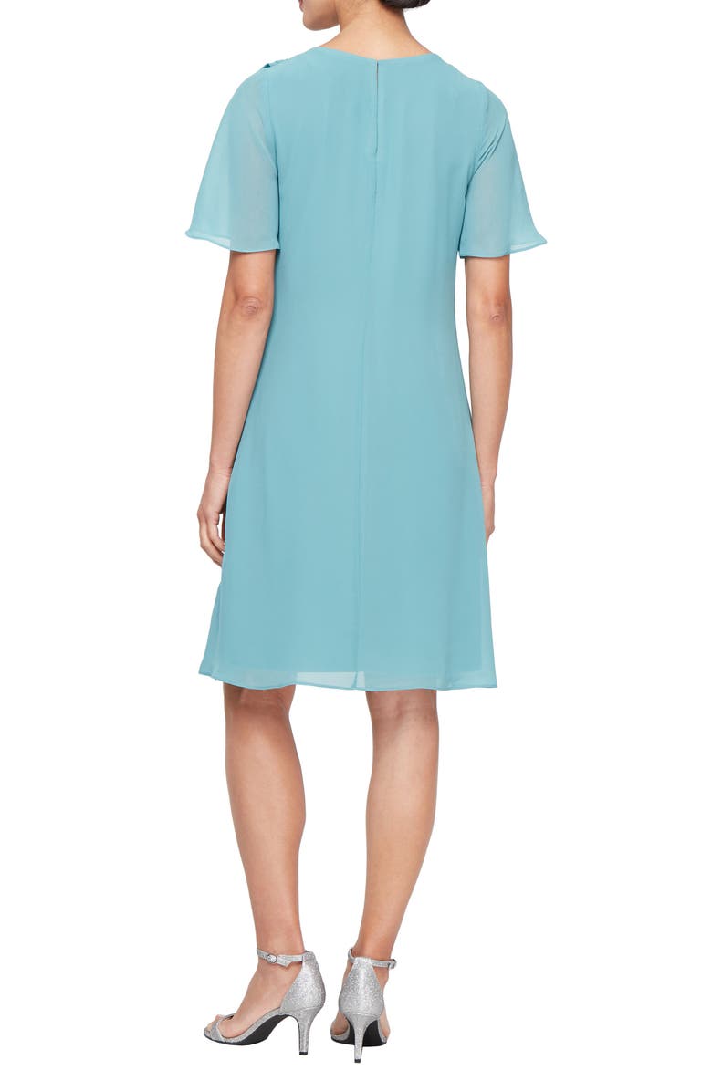 SL FASHIONS Bugle Capelet Cocktail Dress, Alternate, color, Sea