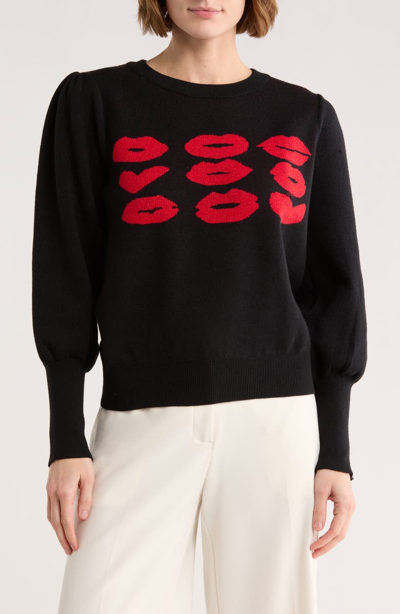 Nanette Lepore Kiss Lurex<sup>®</sup> Sweater, Main, color, Very Black/ Red