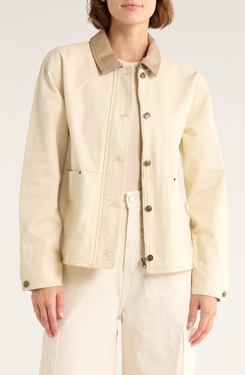 Thread & Supply Faux Leather Collar Cotton Barn Jacket, Main, color, Bone Taupe