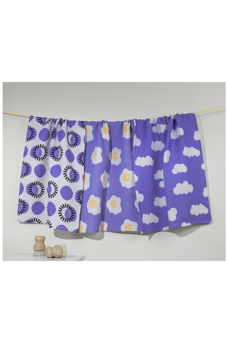 Periwinkle Play Set of 3 Cotton Waffle Kitchen Towels, Alternate, color, PERIWINKLE/ WHITE