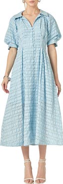 English Factory Seersucker Check Cotton Blend Midi Dress