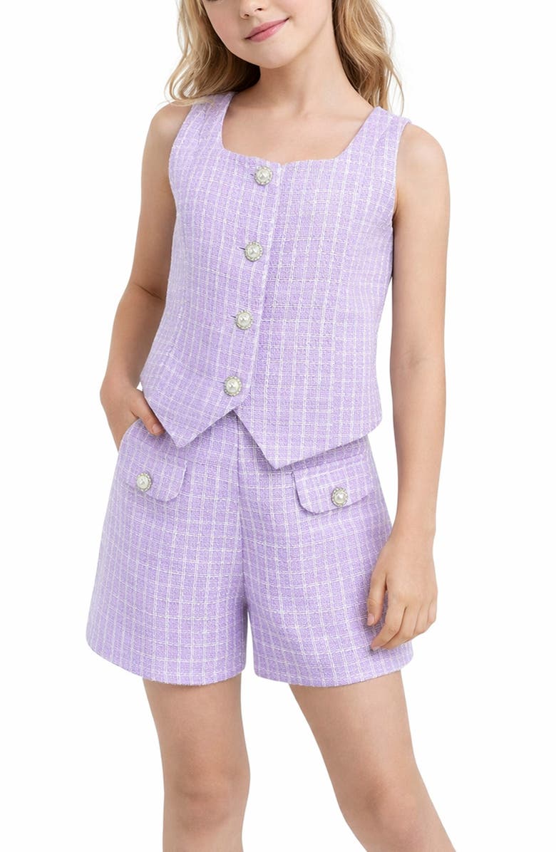 Zunie Kids' Bouclé Vest & Shorts Set, Alternate, color, Lilac